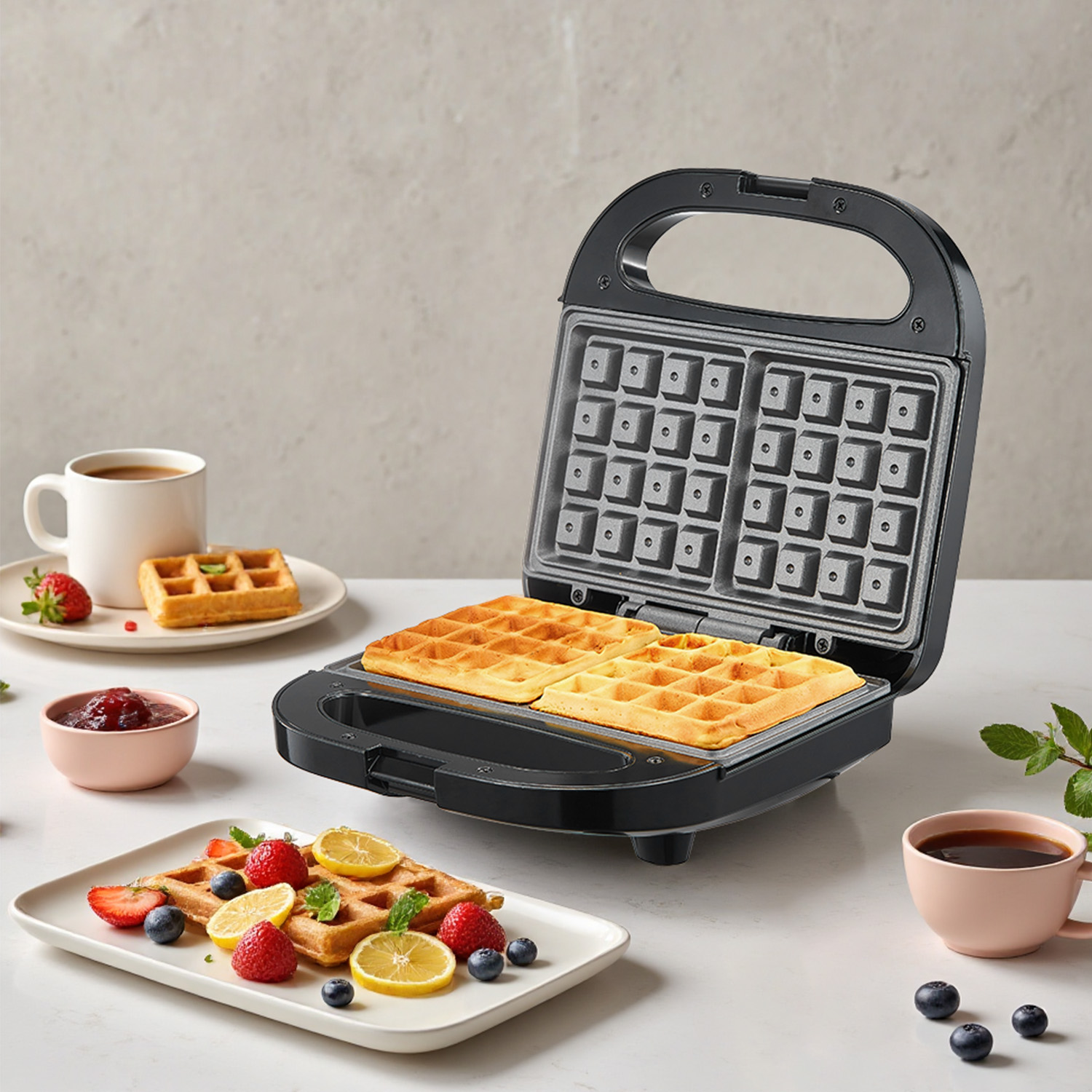 Waffle Iron Belgian - 2-Slice Belgian Waffle Maker, Non-Stick Plates,