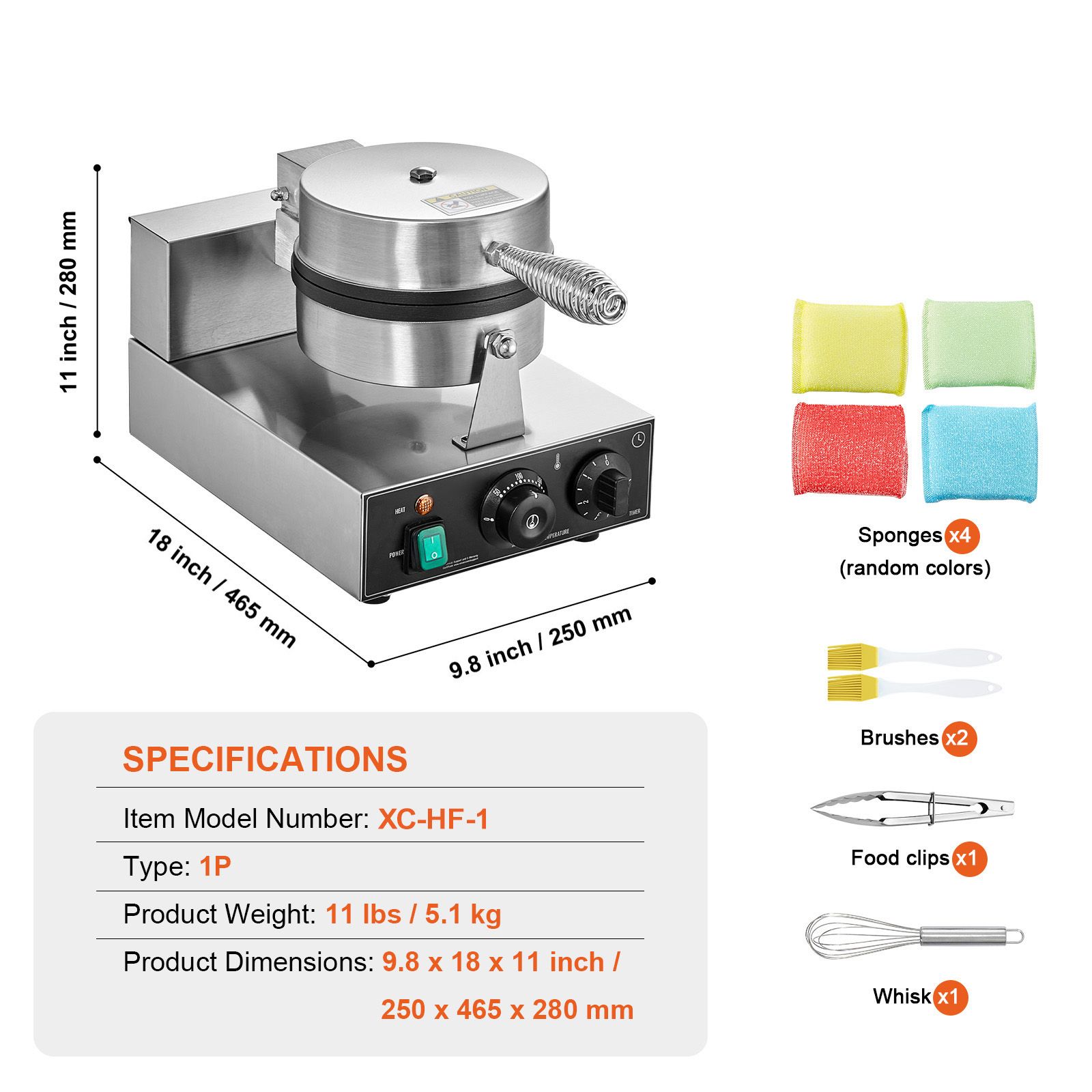 Waffle Iron Belgian - Commercial Waffle Maker, 1230W Round Waffle