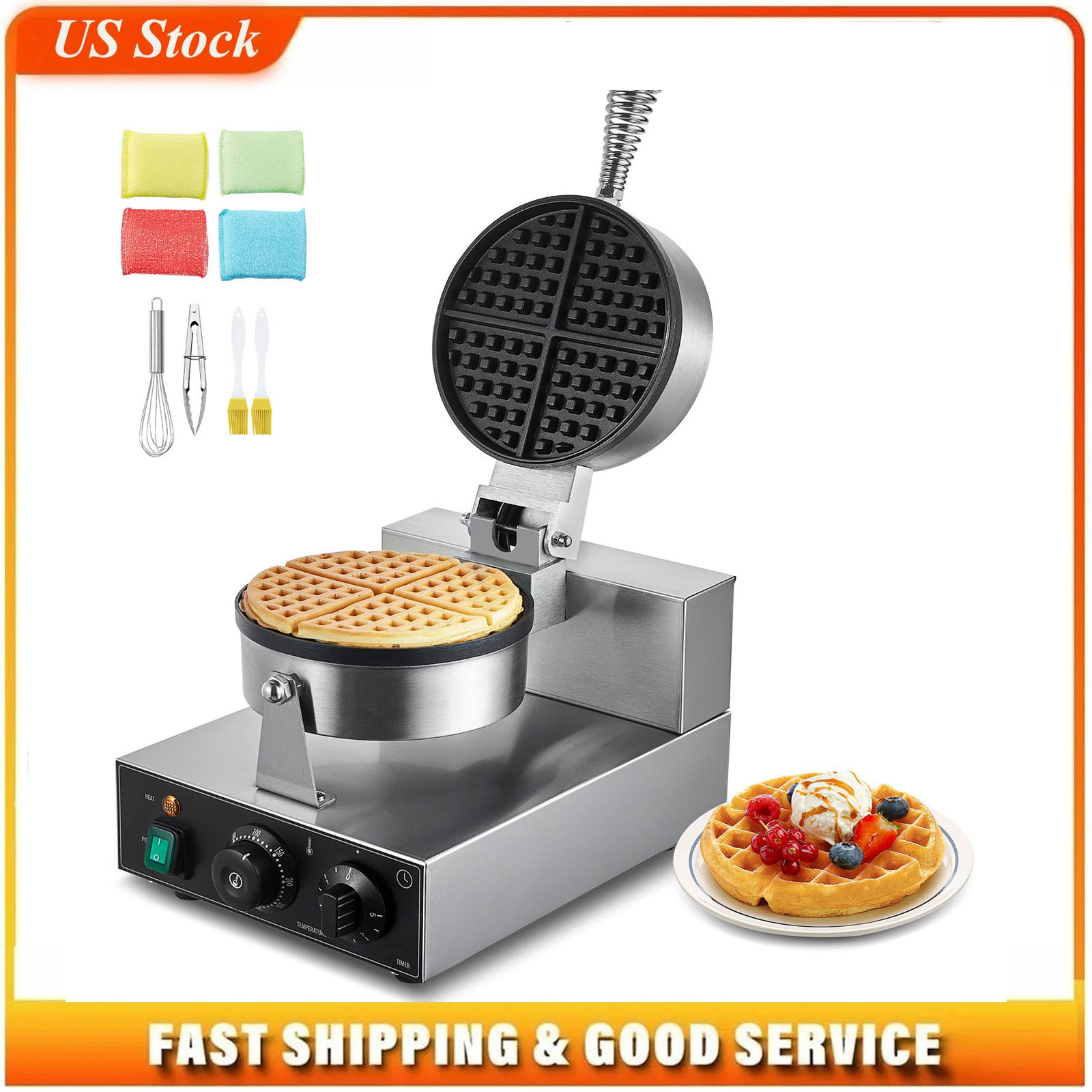 Waffle Iron Belgian - Commercial Waffle Maker, 1230W Round Waffle