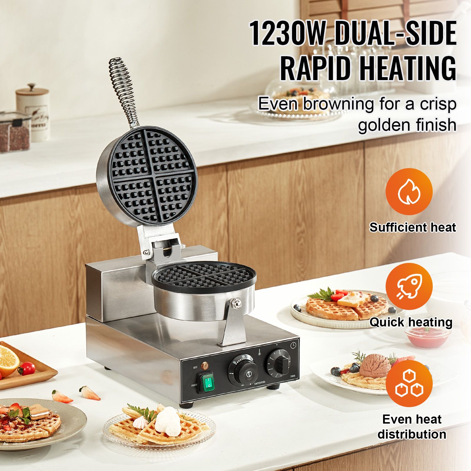 Commercial Waffle Maker, 1230W - đánh giá và giá Waffle Iron Belgian